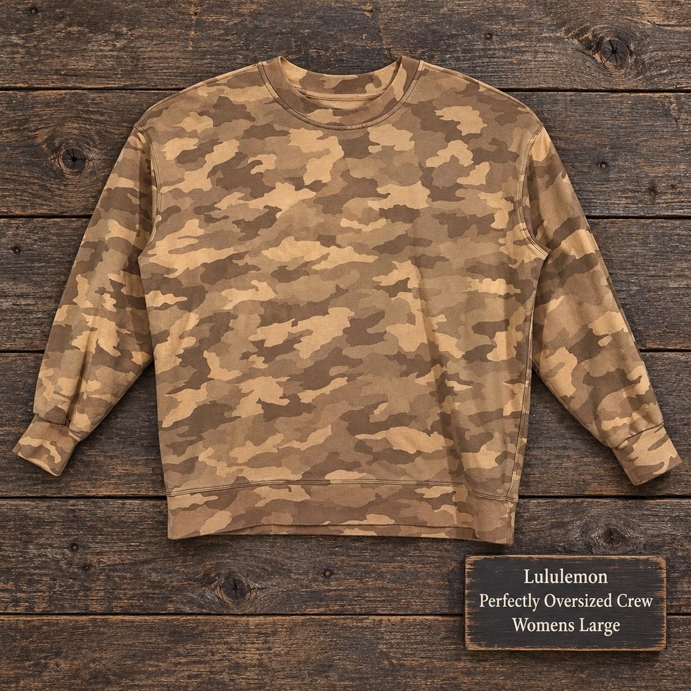 Lululemon Perfectly Oversized Crew Womens Large Brown Camo French Terry Pullover